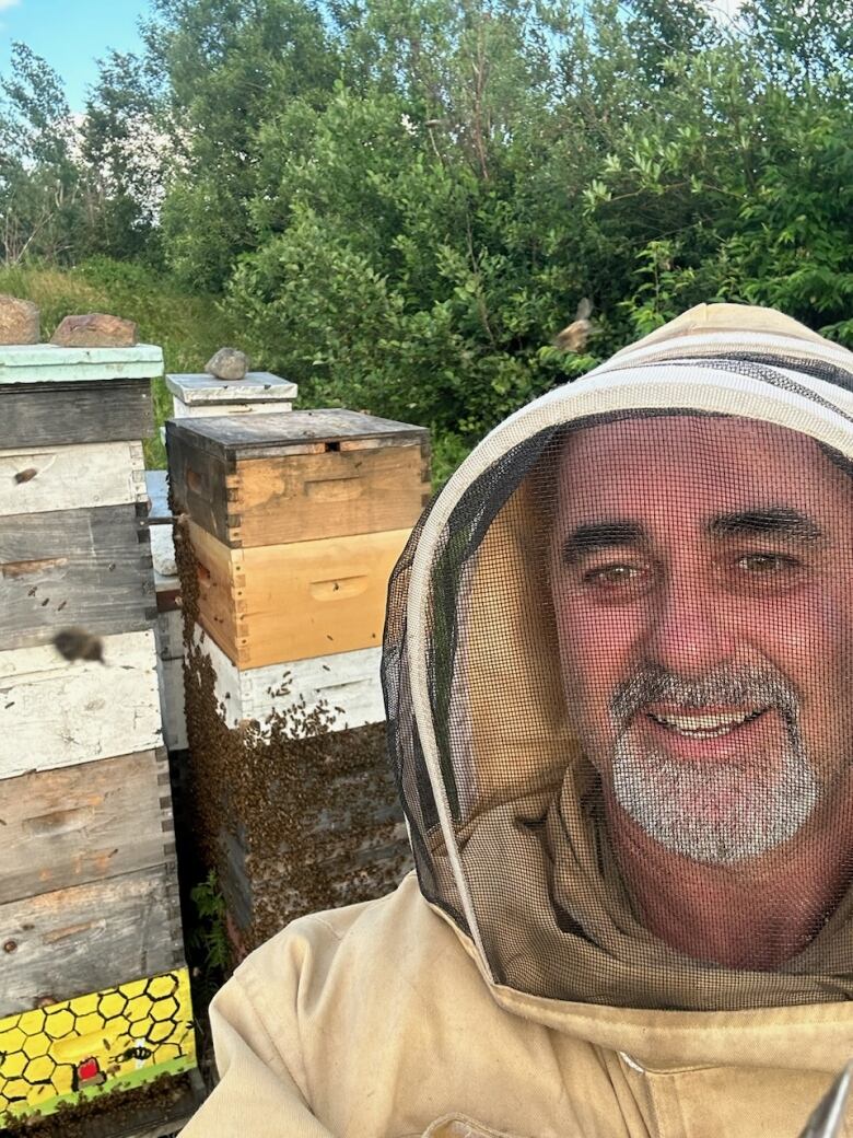 Man in bee keeping gear