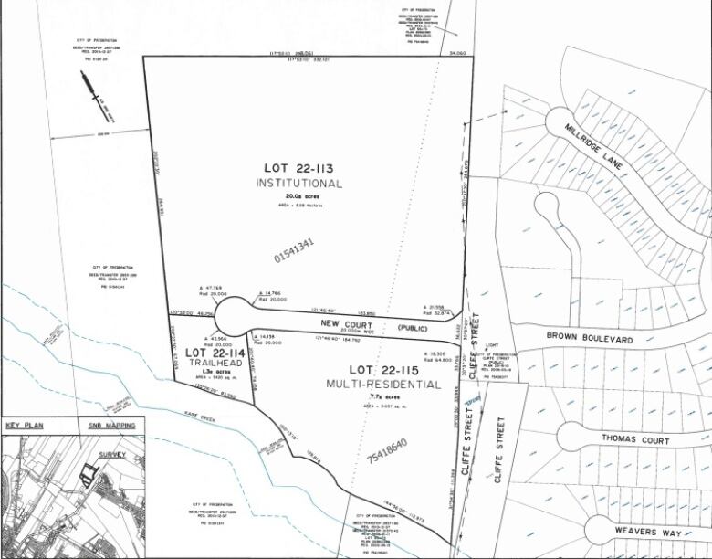 A map showing a proposed new street off Cliffe Street in Fredericton.