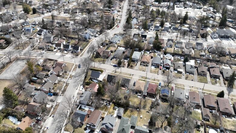 Drone shots of residential neighbourhood over Kitchener