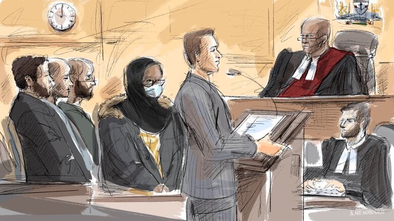 court sketch of dure ahmed in court