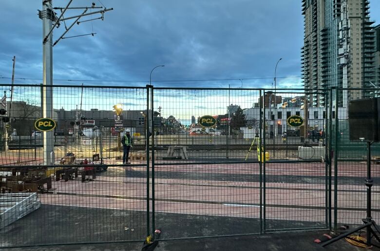 A train track under construction is pictured.