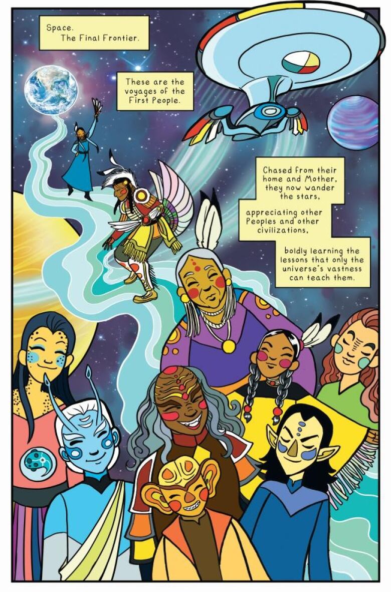 A illustration of Indigenous people in the form of science fiction characters