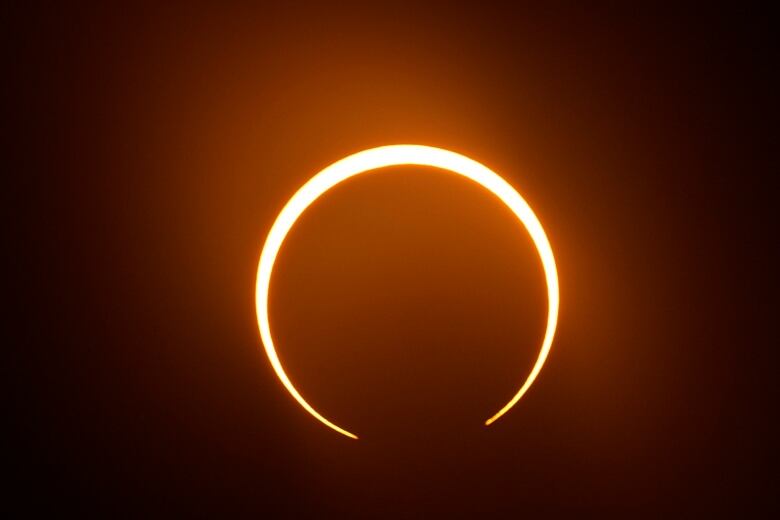 A tight ring of light during solar eclipse.