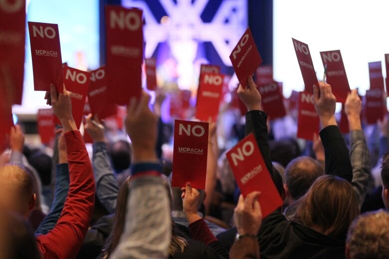 People wave flags that say 