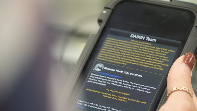 A person holding a phone looks at a website that says Daixin. 