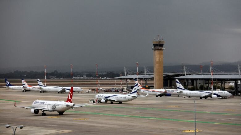 A file photo shows aircraft at Israel's Ben Gurion airport in Lod, Israel, east of Tel Aviv.