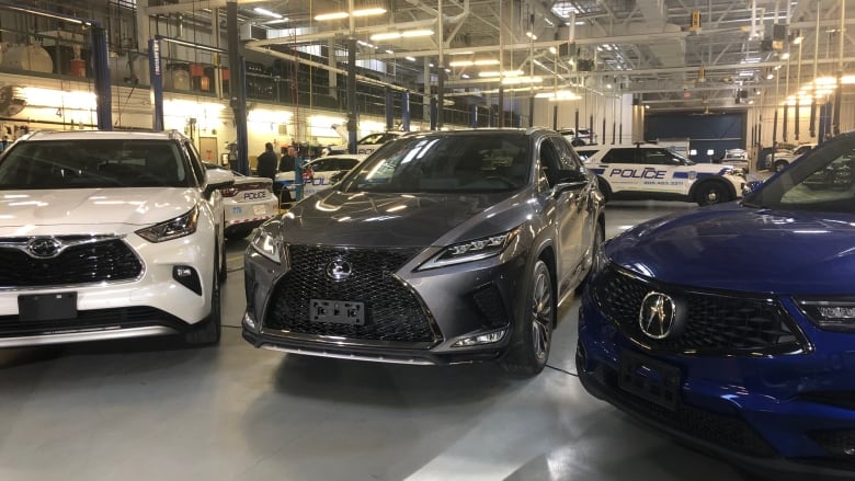 Stolen vehicles recovered during Project Sterling, a Peel police operation targeting a Brampton street gang.