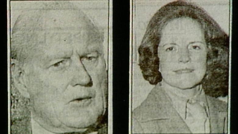 Two cut out newspaper photos of a man and woman.