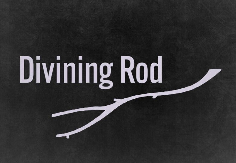 White letters over a dark background read 'Divining Rod.' Under the letters is a stylized image of a white stick.