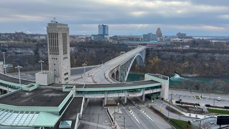 The Rainbow Bridge remains closed Thursday after an explosion caused by a vehicle that crashed and killed two people on the American side of the bridge on Wednesday.