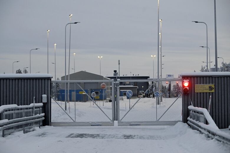 A set of gates at the Raja-Jooseppi international border crossing point in Inari, Finland.