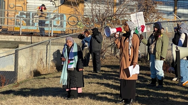 A group of people protesting