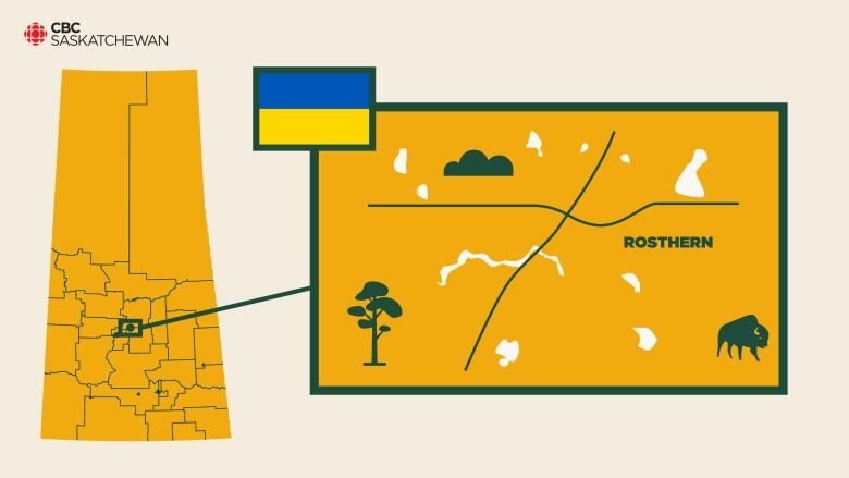 A map of Saskatchewan, focused on Rosthern.