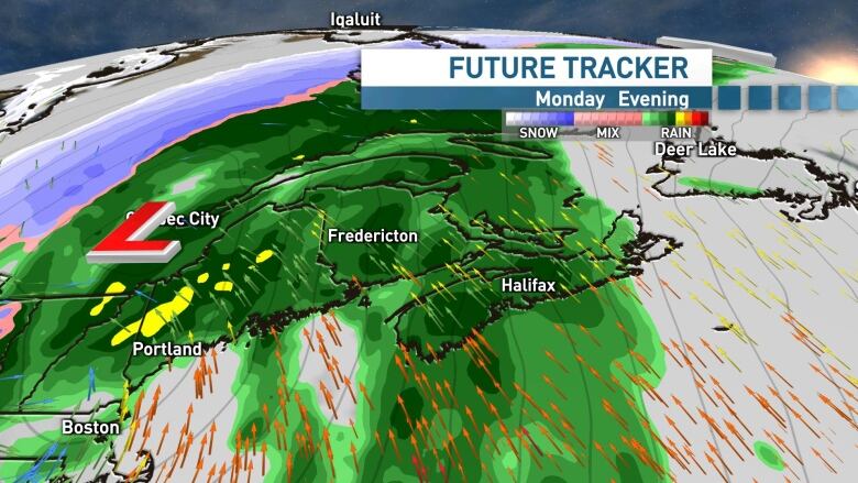 Graphic of expected rain amounts for Monday evening