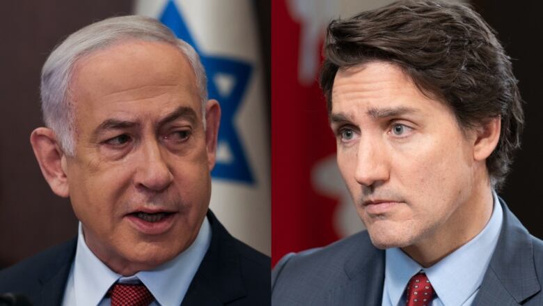 A composite photo shows Israeli Prime Minister Benjamin Netanyahu on the left and Canadian Prime Minister Justin Trudeau on the right.