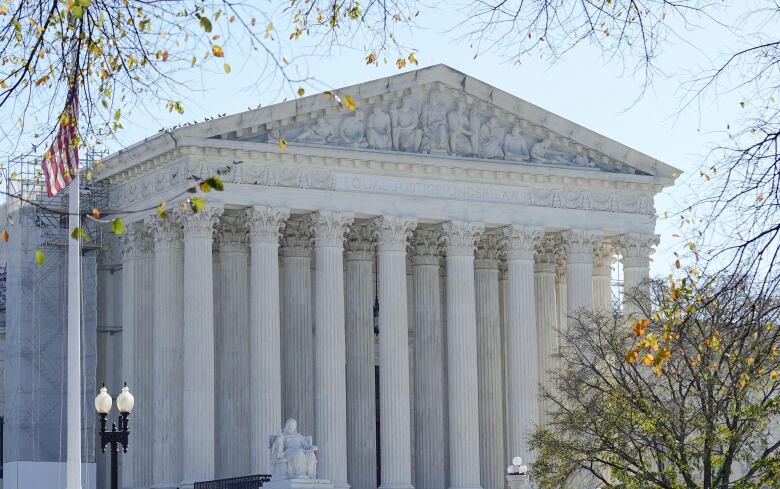 The U.S. Supreme Court building, which is a large white building with pillars.