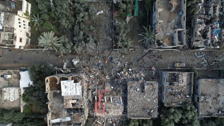 Aerial view of rubble left from an airstrike in central Gaza.