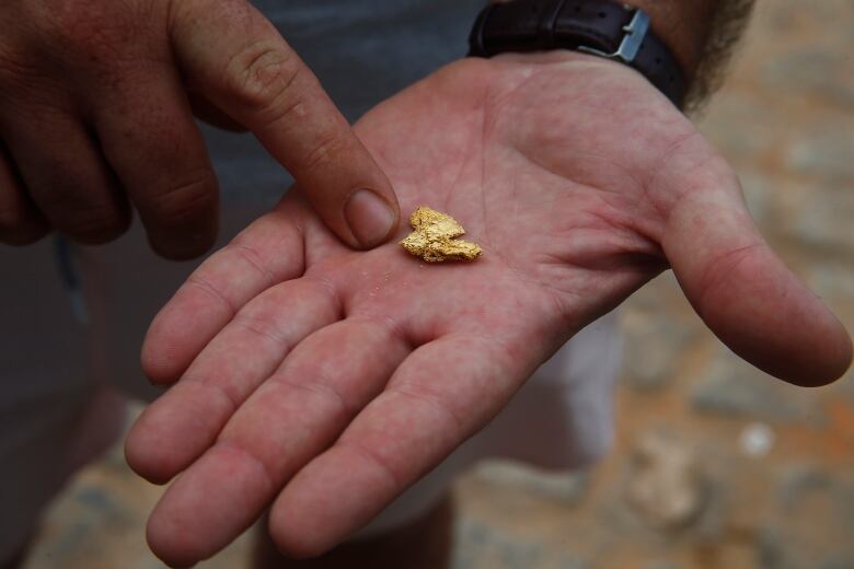 A piece of gold is seen in someone's hand