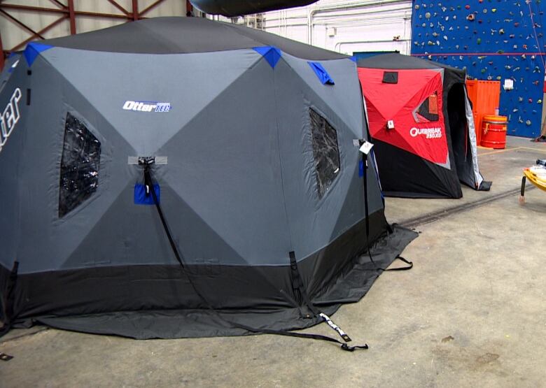 Two heated tents used by military search and rescue teams. 