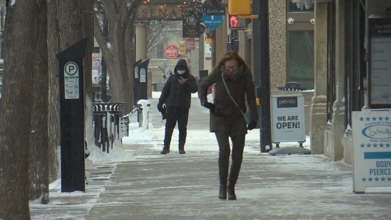 Woman walking in Saskatoon on Thursday.