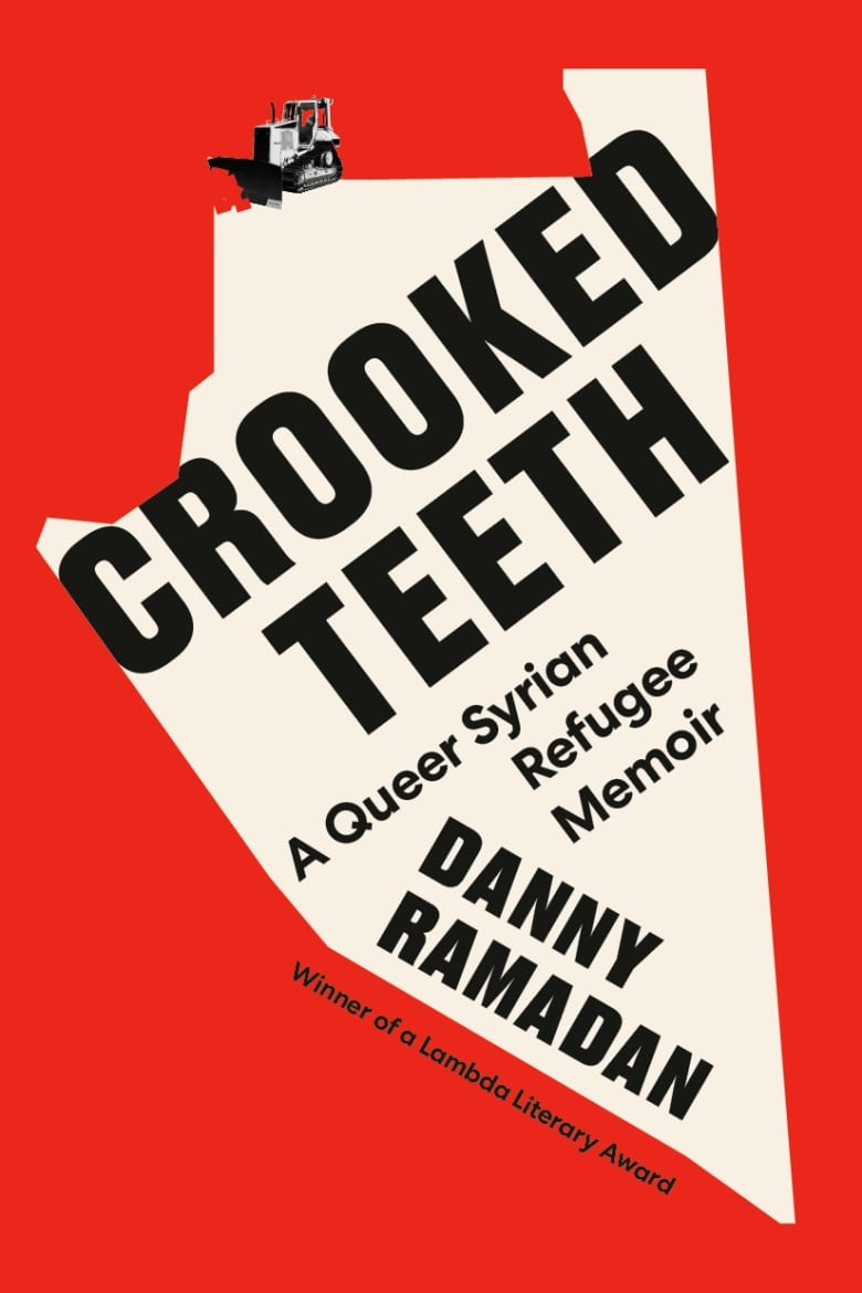 A red book cover with an abstract pointy white tooth and black writing. 