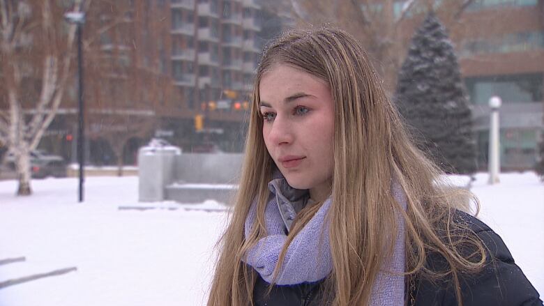 A woman on a snowy day