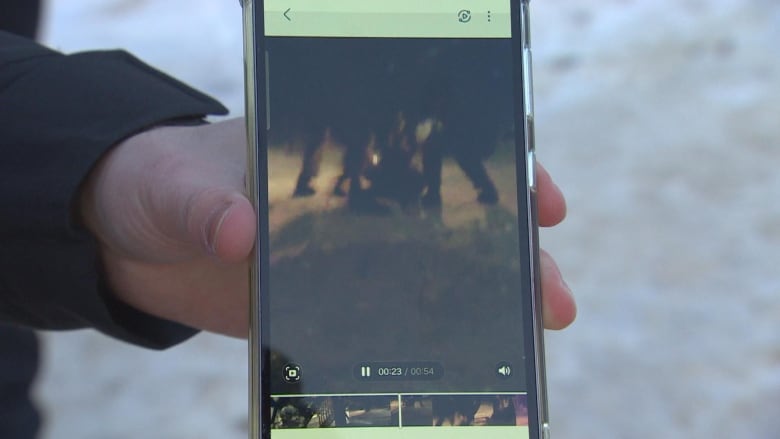 A phone showing a video