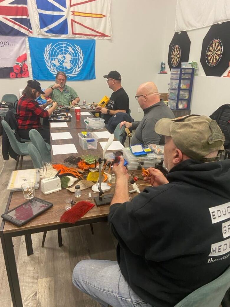 Group members sitting around a table learning.