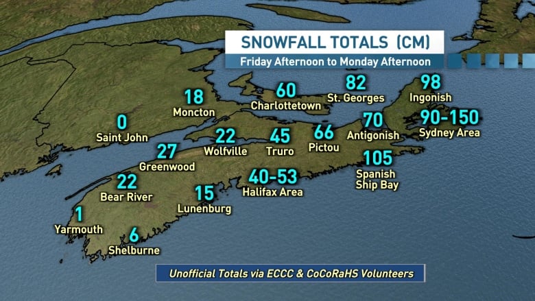 A weather map of the Atlantic provinces.