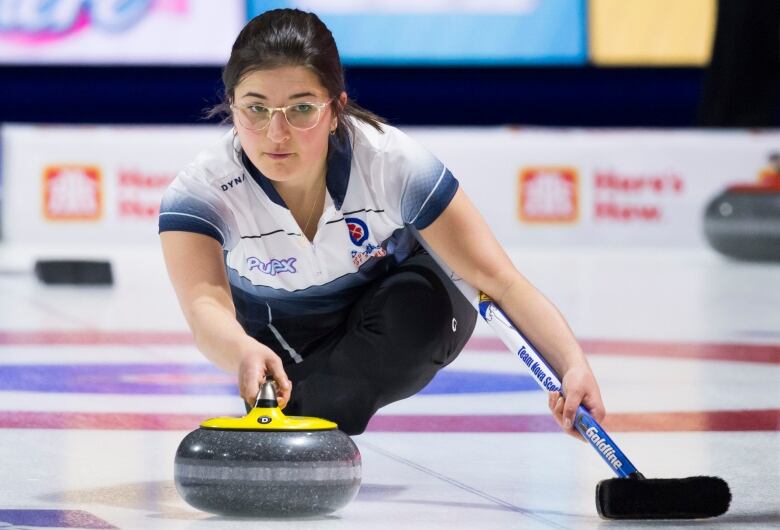 Nova Scotia's Emma Logan is show during draw one against the Northwest Territories at the Scotties Tournament of Hearts in Moose Jaw, Sask., on Saturday, Feb. 15, 2020.