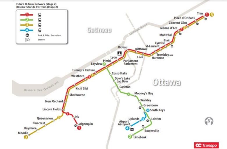 OC Transpo LRT system map, current and future