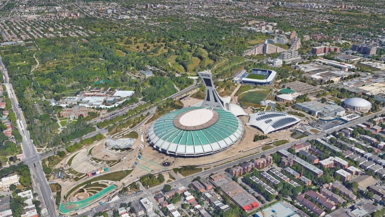 mockup of what the new olympic stadium will look like from the outside, featuring a transparent glass hoop.