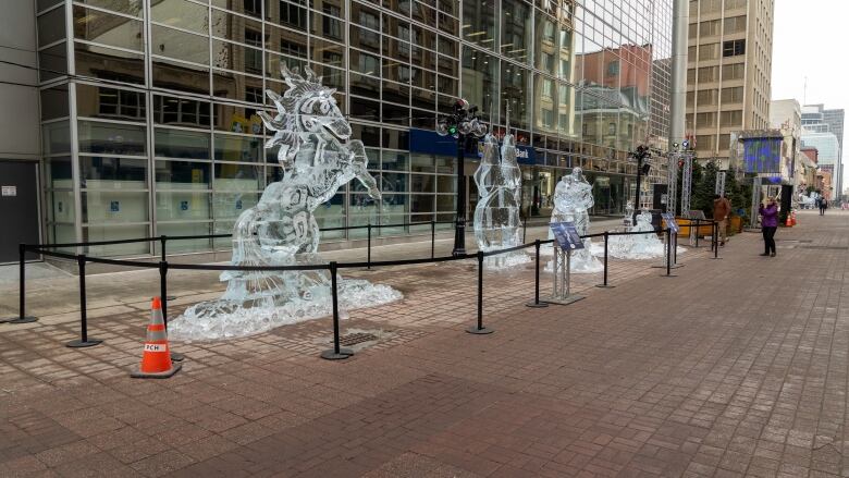 Ice sculptures stand on Spark's Street 