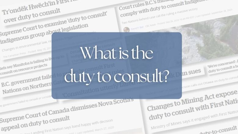 a collage of headlines regarding the duty to consult