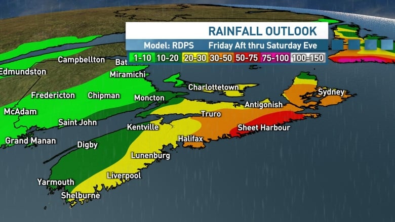 Map showing the most significant rain across southern and eastern areas with 30 to 50 millimetres