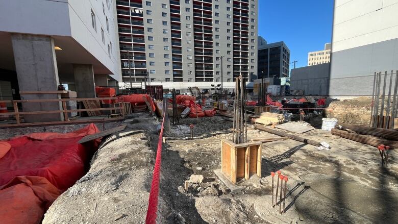 The ground being prepared for an upcoming construction project. 