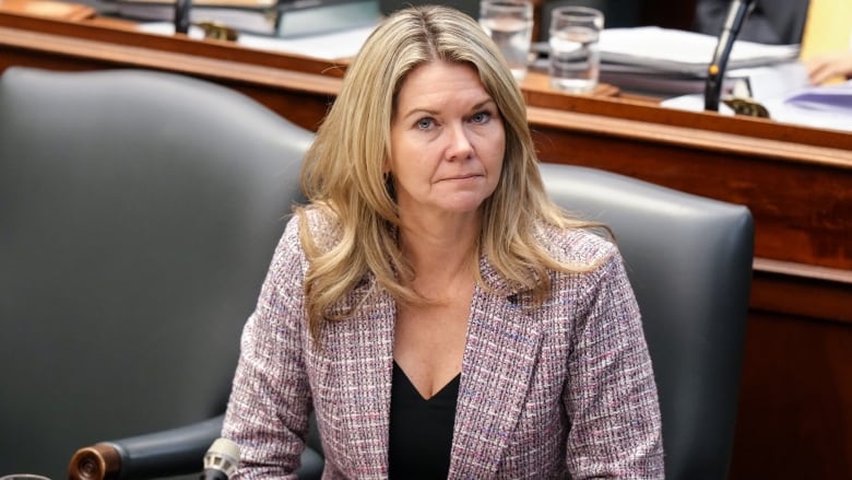 Jill Dunlop, Ontario's minister of colleges and universities, sits in the legislature on Nov. 28, 2023.