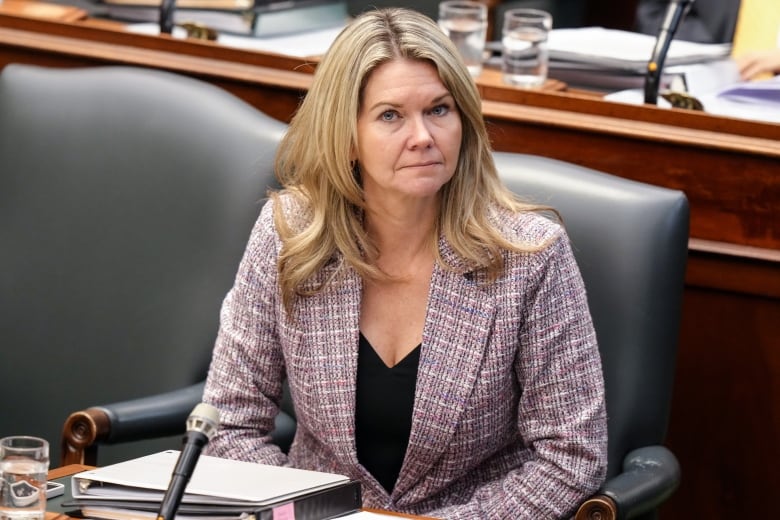 Jill Dunlop, Ontario's minister of colleges and universities, sits in the legislature on Nov. 28, 2023.