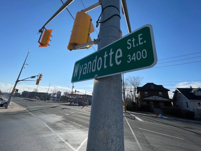 A street sign of Wyandotte Street East. 