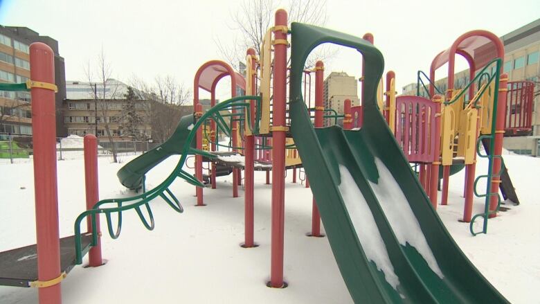 A playground at a park is pictured.