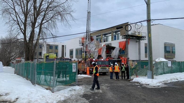 A construction site photographed in winter 