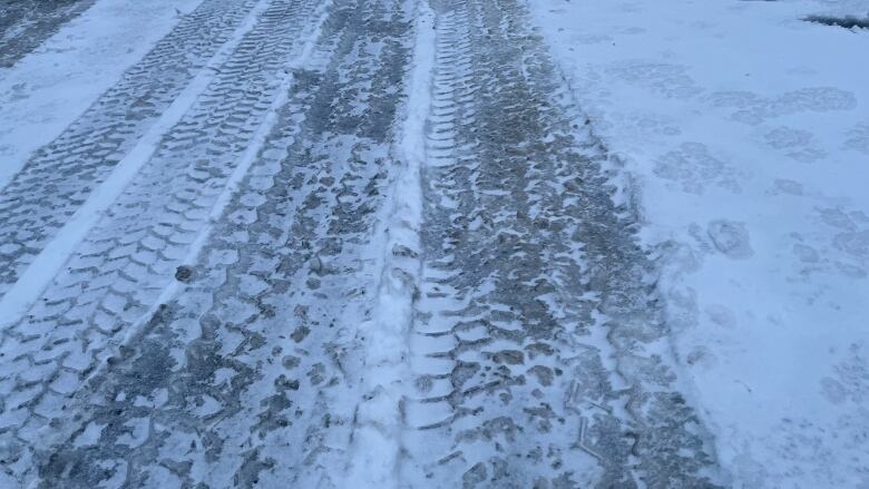 Icy tire tracks