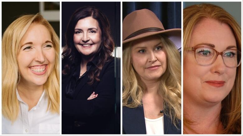 A collage photo of four smiling women.