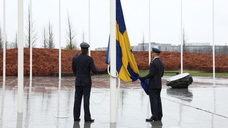 A Swedish flag has been added outside NATO's office in Brussels. 