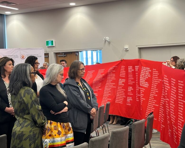 A banner listing the names on the National Student Memorial Register.