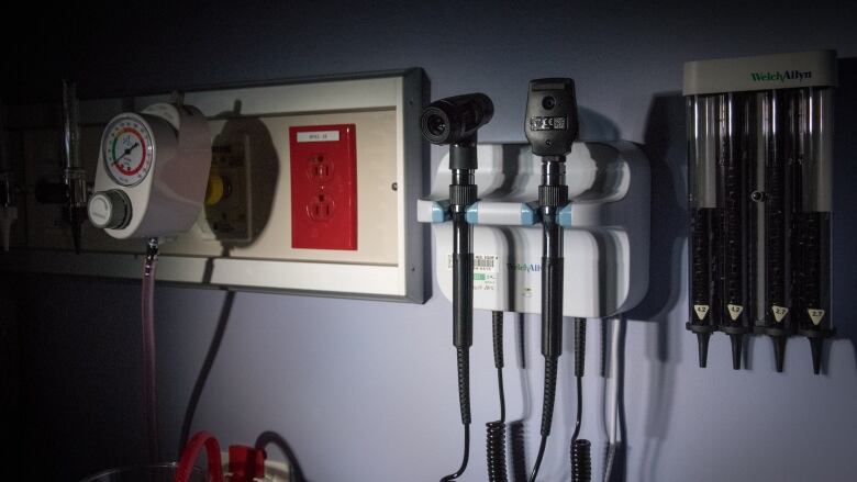 Medical equipment on a wall is shown.