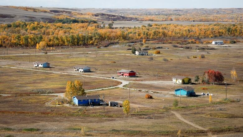 Homes on the Siksika Nation are shown 100 kilometres east of Calgary near Cluny, Alta., Thursday, Sept. 28, 2023.