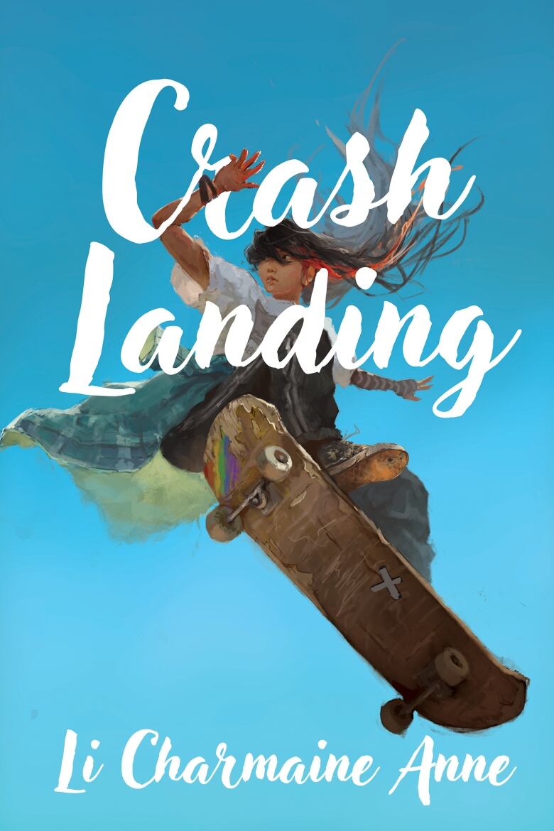 Crash Landing by Li Charmaine Anne. Illustrated cover shows a girl in the air on a skateboard.