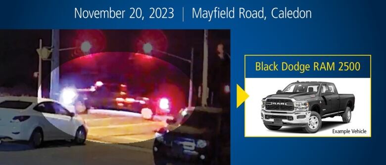 Two photos are shown side by side, both depicting a black Dodge RAM 2500 pick-up truck.