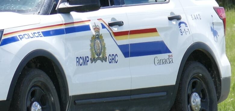 A closeup of the side of an SUV shows the RCMP crest and the words 